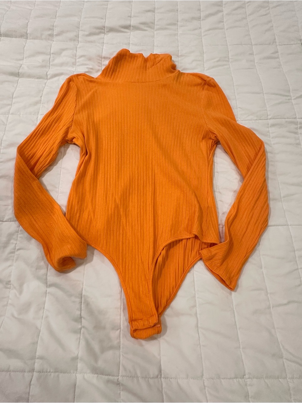 Ribbed Turtleneck Long-Sleeve Bodysuit in Orange
